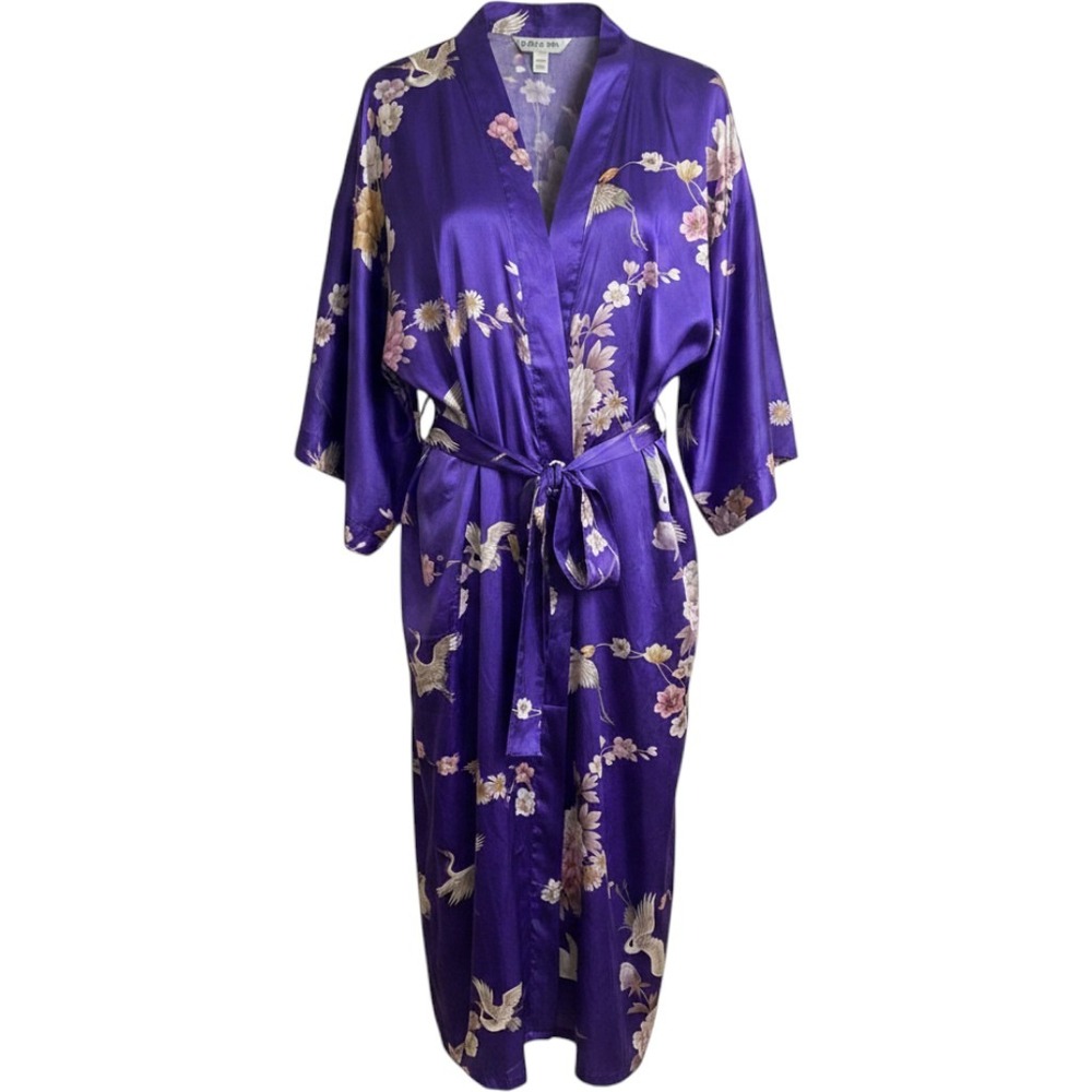 Sakurai Shoji Kimono Robe Womens OS Purple Excellent Silk Crane Floral Japan